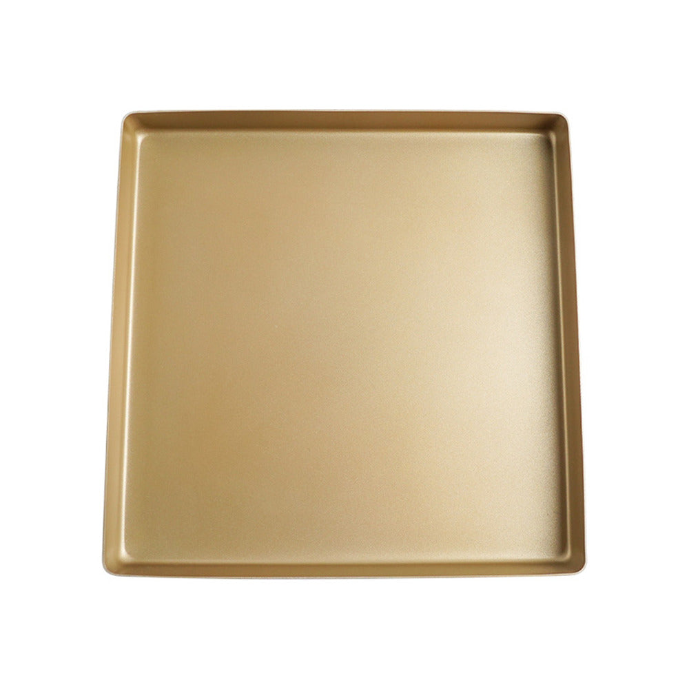 A square gold-colored Sanneng aluminum tray or baking pan with a smooth, matte finish, shown from a top-down perspective on a solid white background.