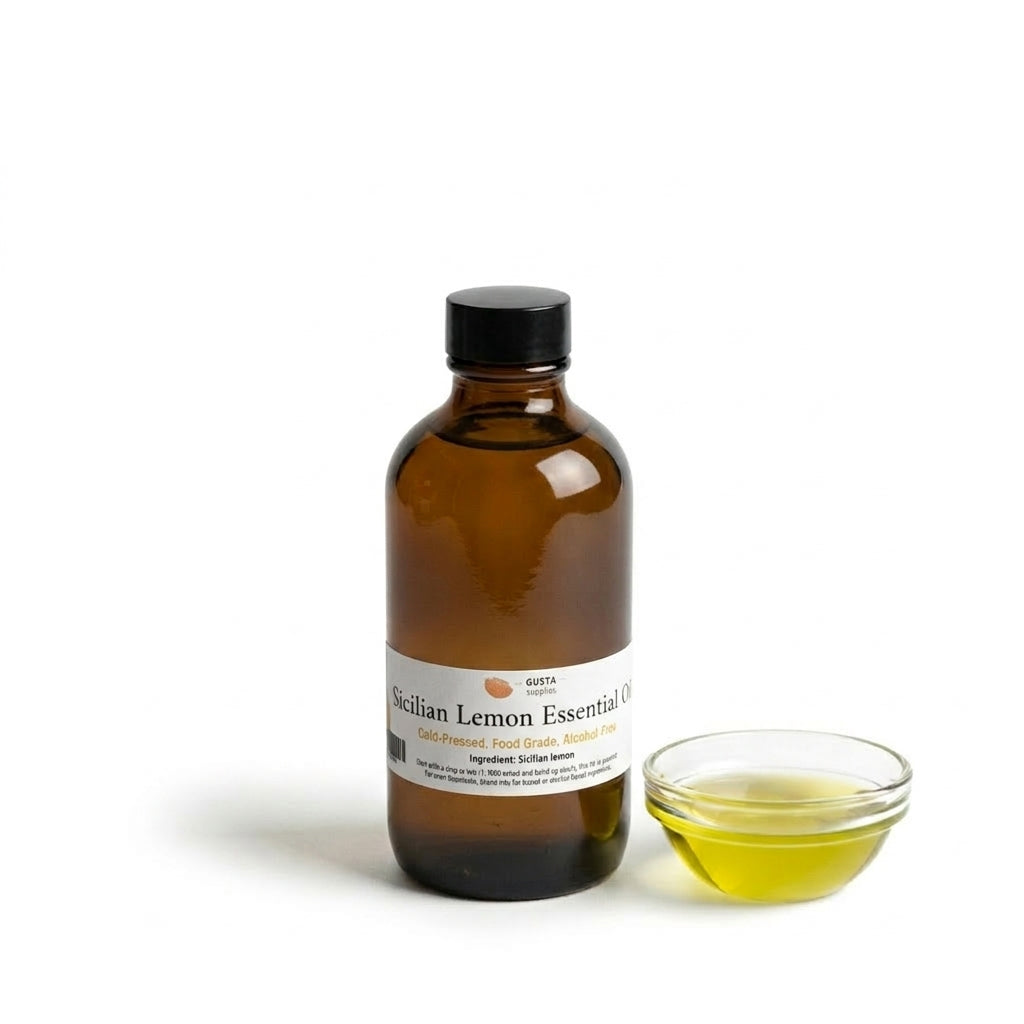 Sicilian Lemon Essential Oil by Gusta Supplies, 100ml – Cold-Pressed, Food Grade, Alcohol-Free