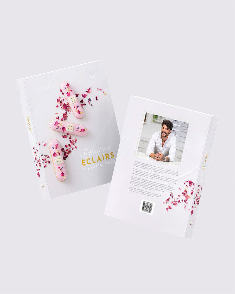 Two product packaging designs on a white background, one with pink eclairs and the other with Joakim