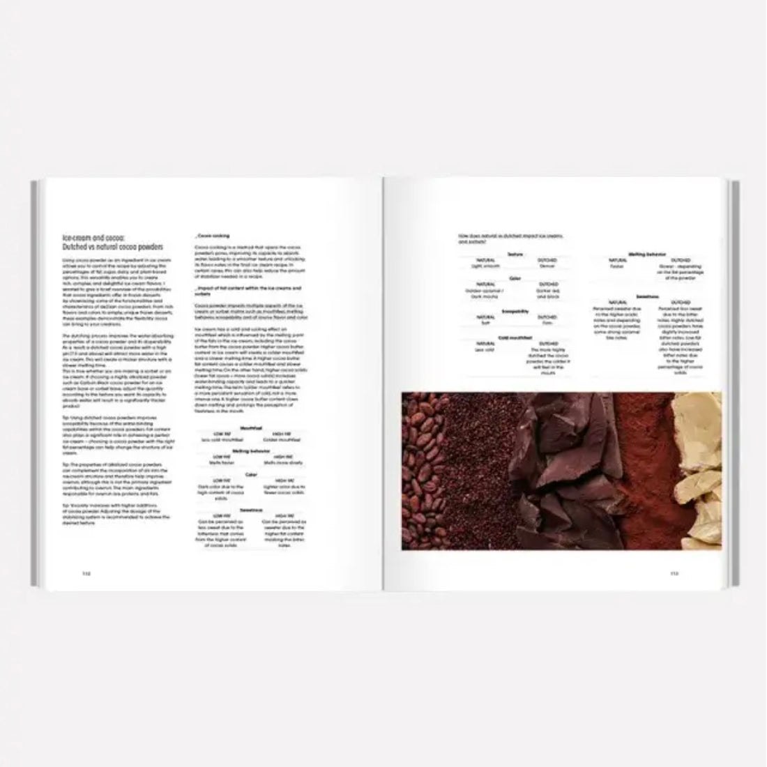 Open book showing two pages with recipe text and a color swatch on a white background