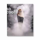Ice cream cone with smoke effect and 'so cool' text on a white background