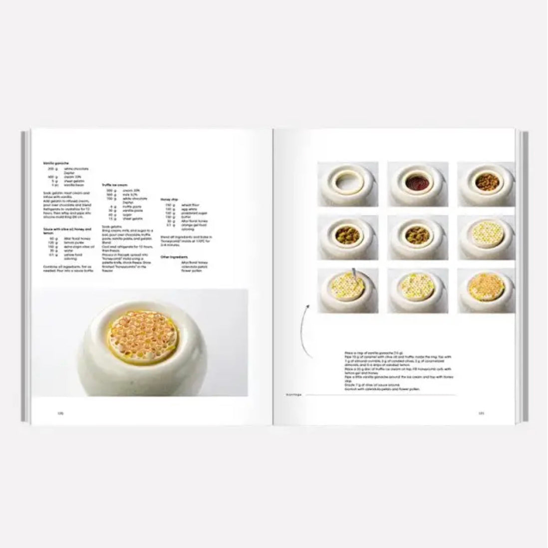 Open book showing a recipe for frozen dessert with ingredients displayed.