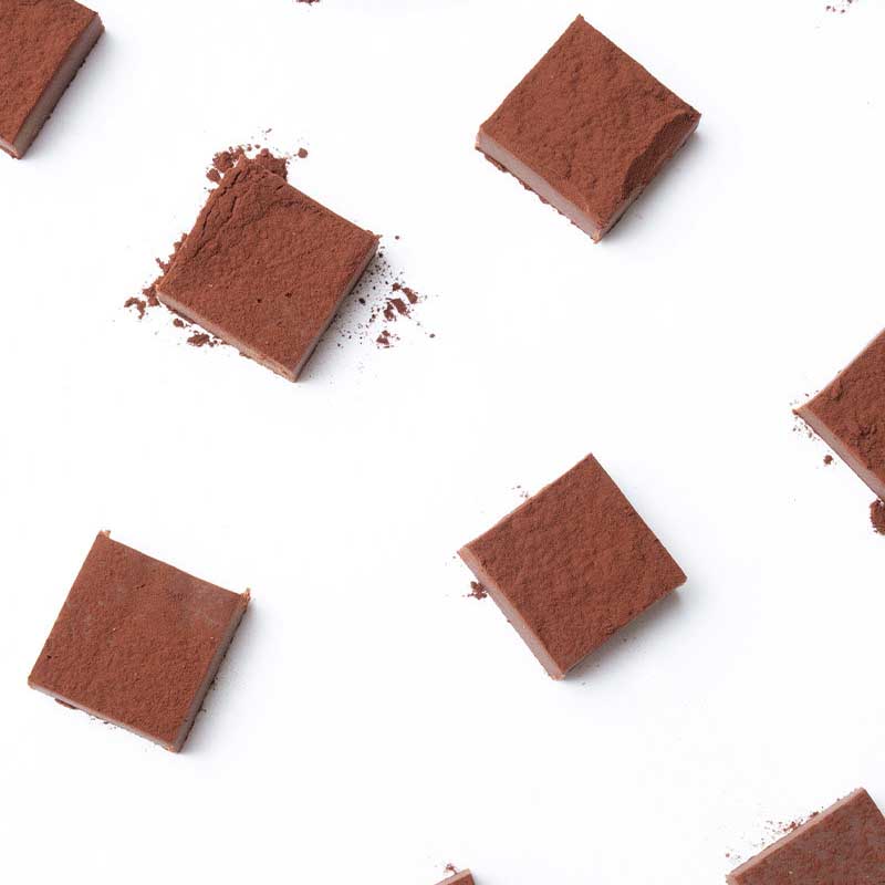 Chocolate bars with cocoa powder on a white background