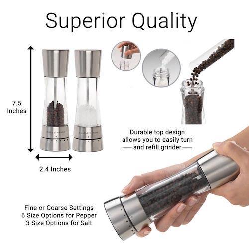 COLE & MASON Derwent Salt and Pepper Grinder Set - Stainless Steel Mills  Include Gift Box, Gourmet Precision Mechanisms and Premium Sea Salt and
