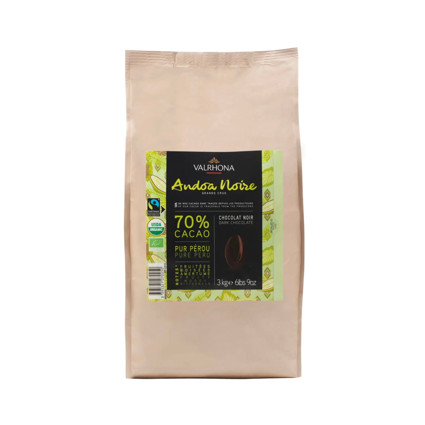 VALRHONA Andoa Noire 70%, Organic Dark Chocolate Couverture